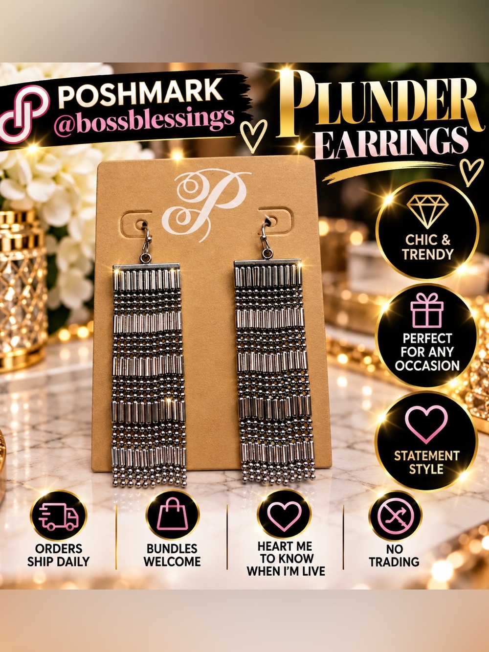 ✨ Plunder Silver Beaded Statement Drop Earrings | Chic & Bold